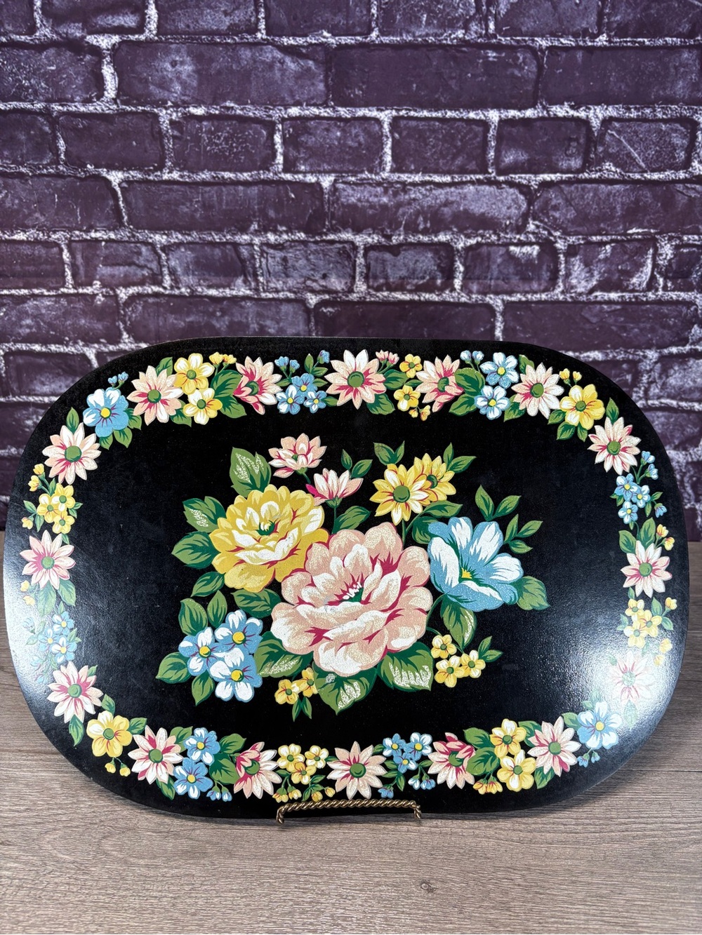 Floral Vintage Black Placemats with Colorful Roses
